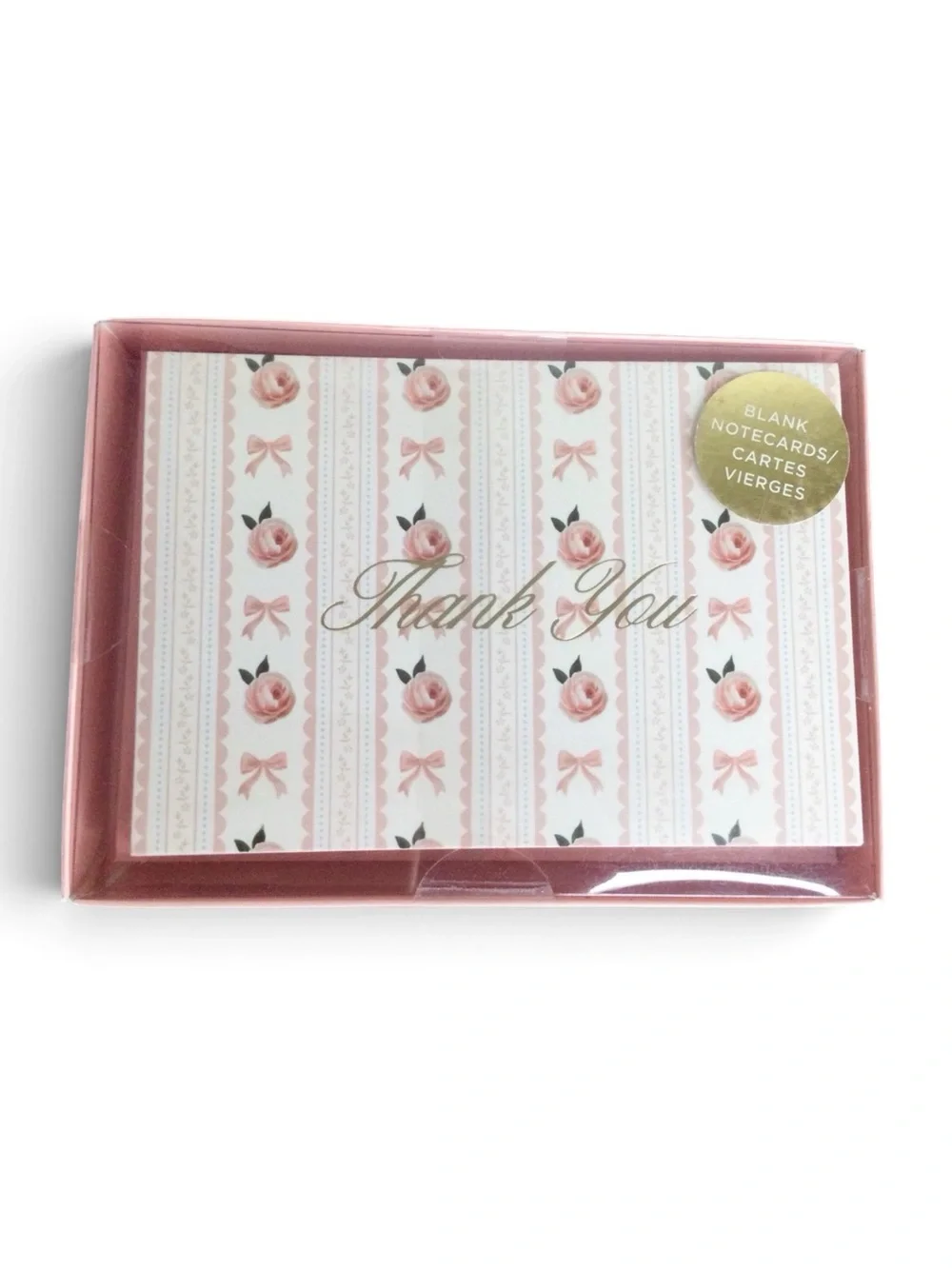 Fringe Set of 12 Rose Design Thank You Cards w/ Envelopes – 6 Pink, 6 Blue – NIB